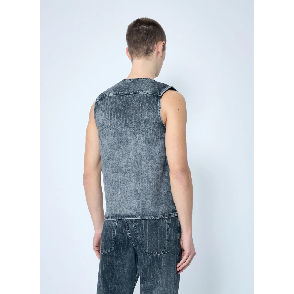Diesel Gestreepte Denim Vest met Ritssluiting Gray Heren
