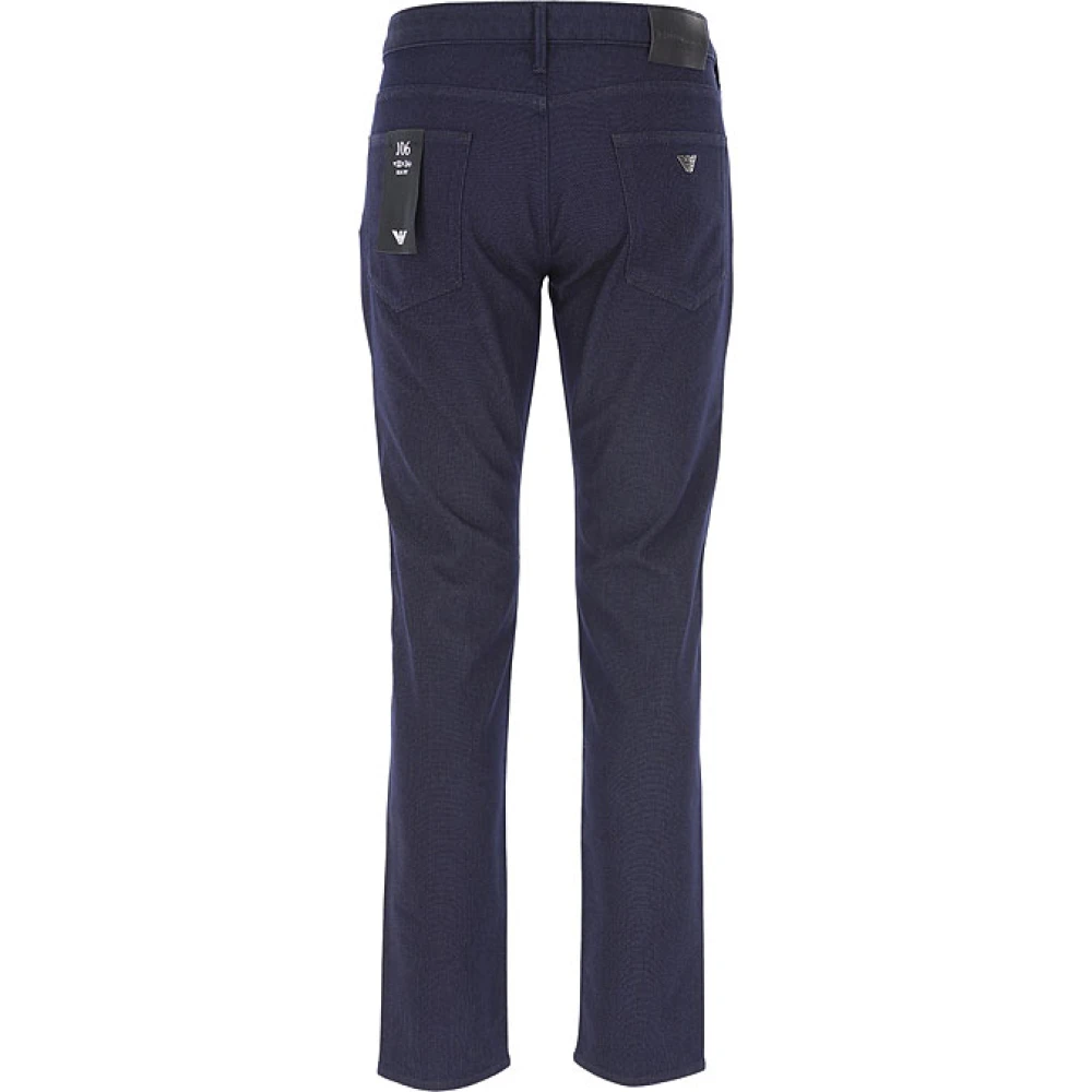 Emporio Armani Blauwe Slim Fit Twill Stretch Broek Blue Heren