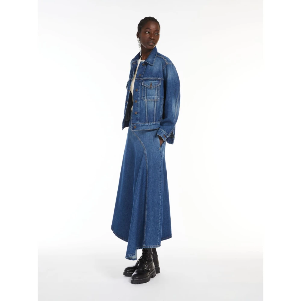 Max Mara Weekend Blauwe Denim Uitlopende Rok Blue Dames