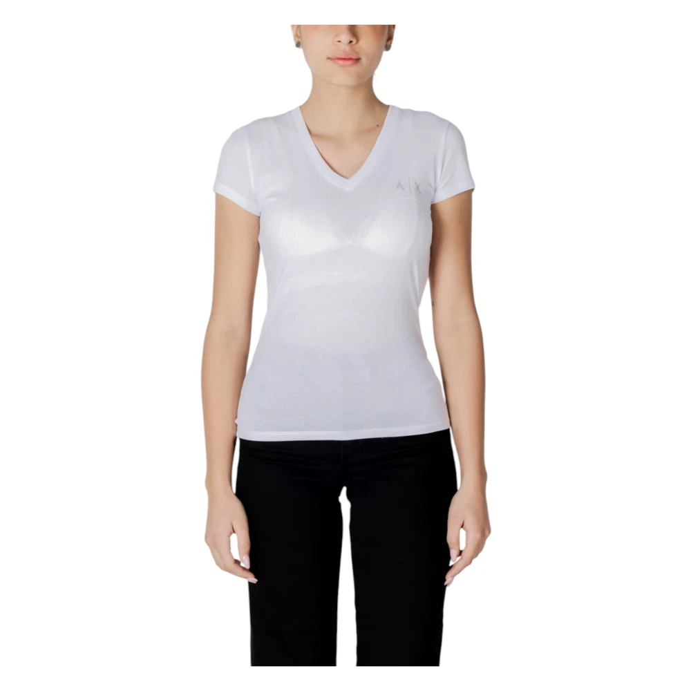 Armani Exchange Women's White V-Neck Short Sleeve Cotton T-Shirt