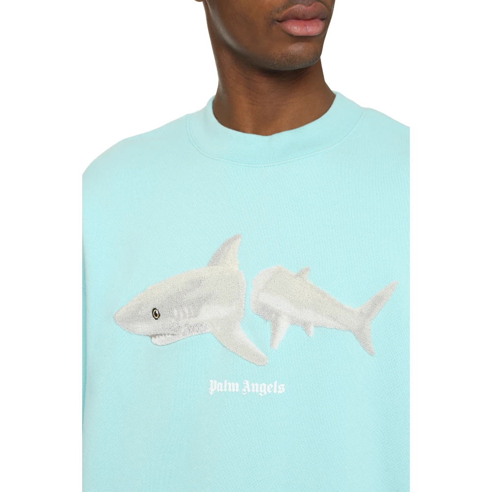 Palm Angels Geborduurde haaiensweatshirt Blue Heren