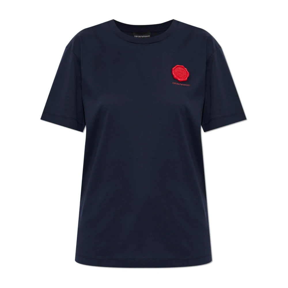Emporio Armani Camiseta Con Aplique Tops Mujer Azul Xs