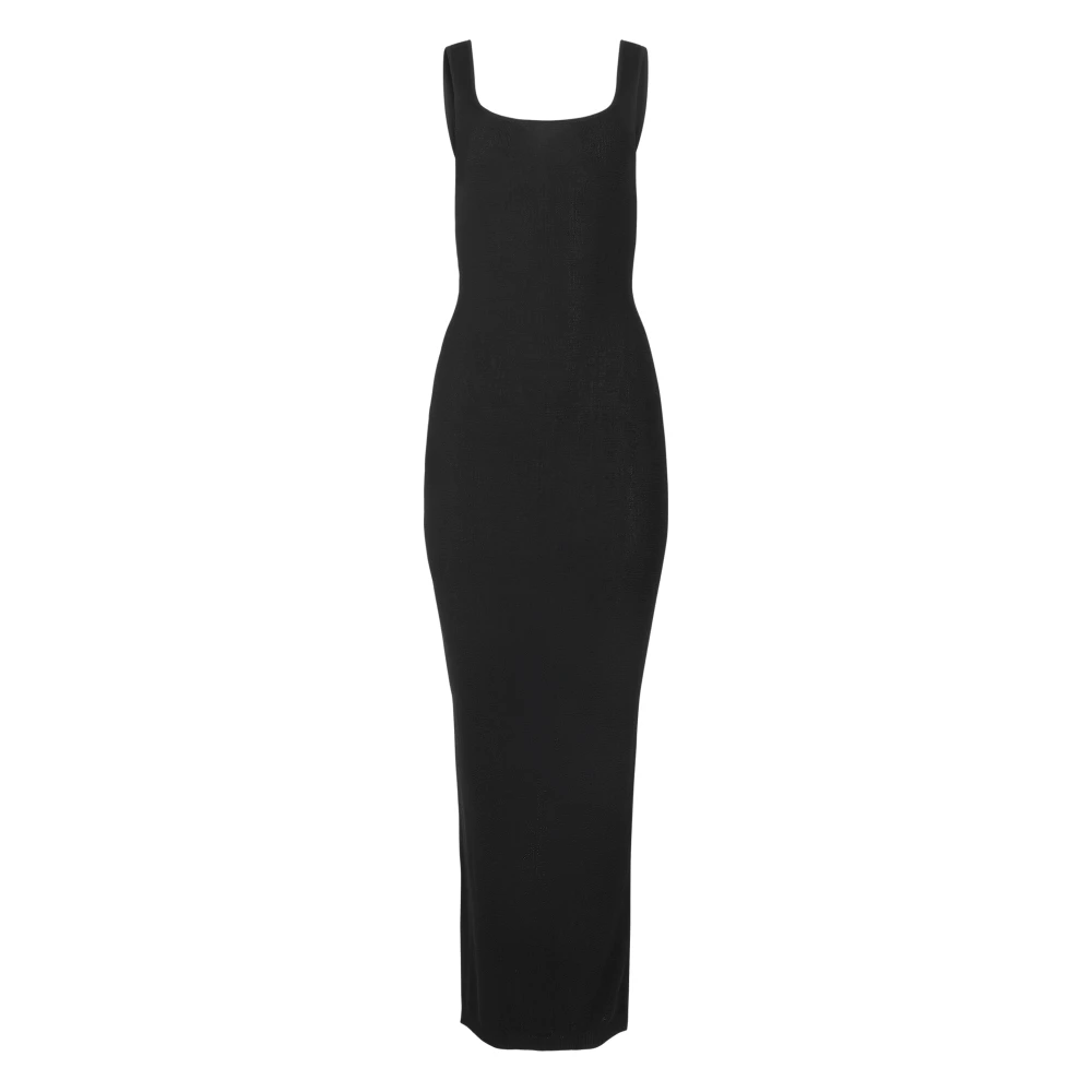 Entire Studios Vrouw Zwart Kleedjes Dames, M, Polyester, Gebreide Midi-Jurk Met Vierkante Hals