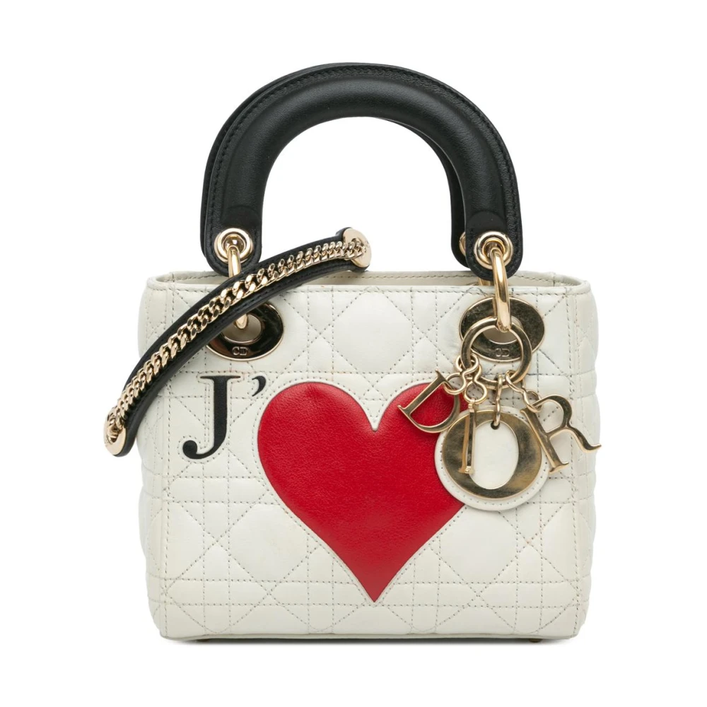 Dior Vintage Women's White Pre-Owned Mini Lambskin Cannage Amour Chinese Valentines Handbag