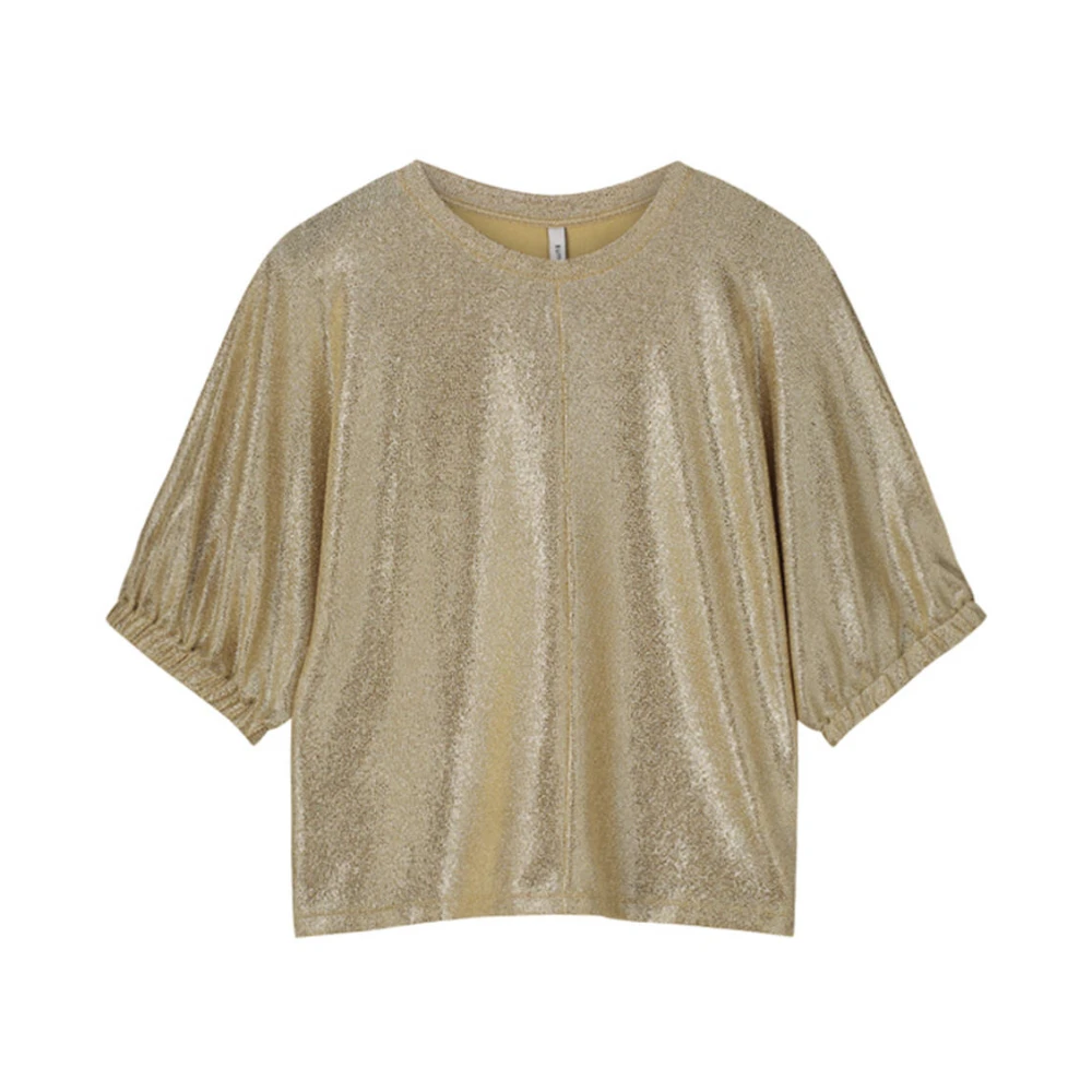 Summum Woman Metallic Boxy Top Korte Mouw Yellow Dames