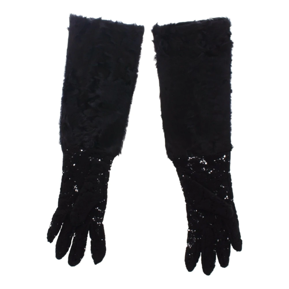 Dolce & Gabbana Women's Black Wool & Lambskin Elbow Gloves
