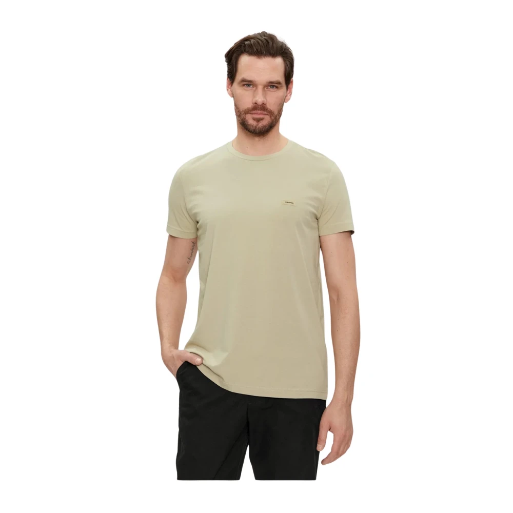 Calvin Klein Stretch Basic T-shirt Beige Ronde Hals Beige Heren