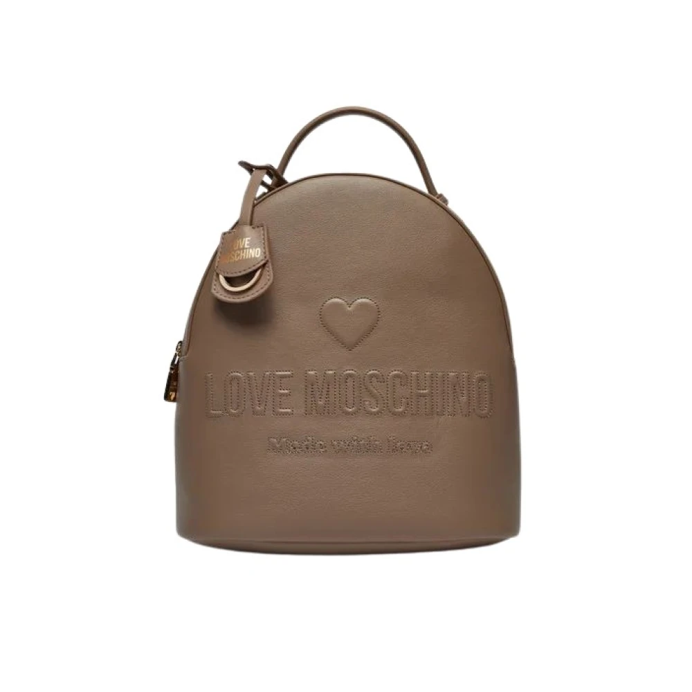 Love Moschino Beige Leren Rugzak met Gouden Accenten Beige Dames