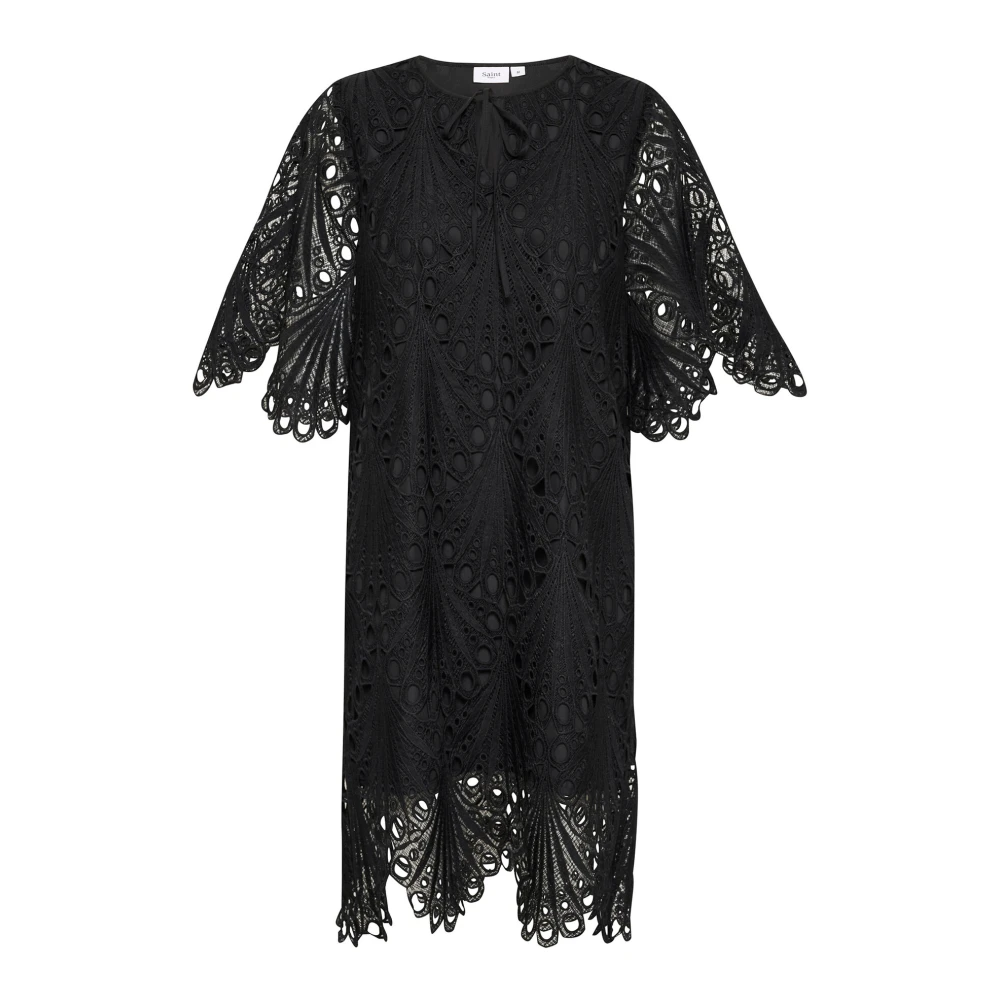 Saint Tropez Elegante Zwarte Geborduurde Jurk Black Dames