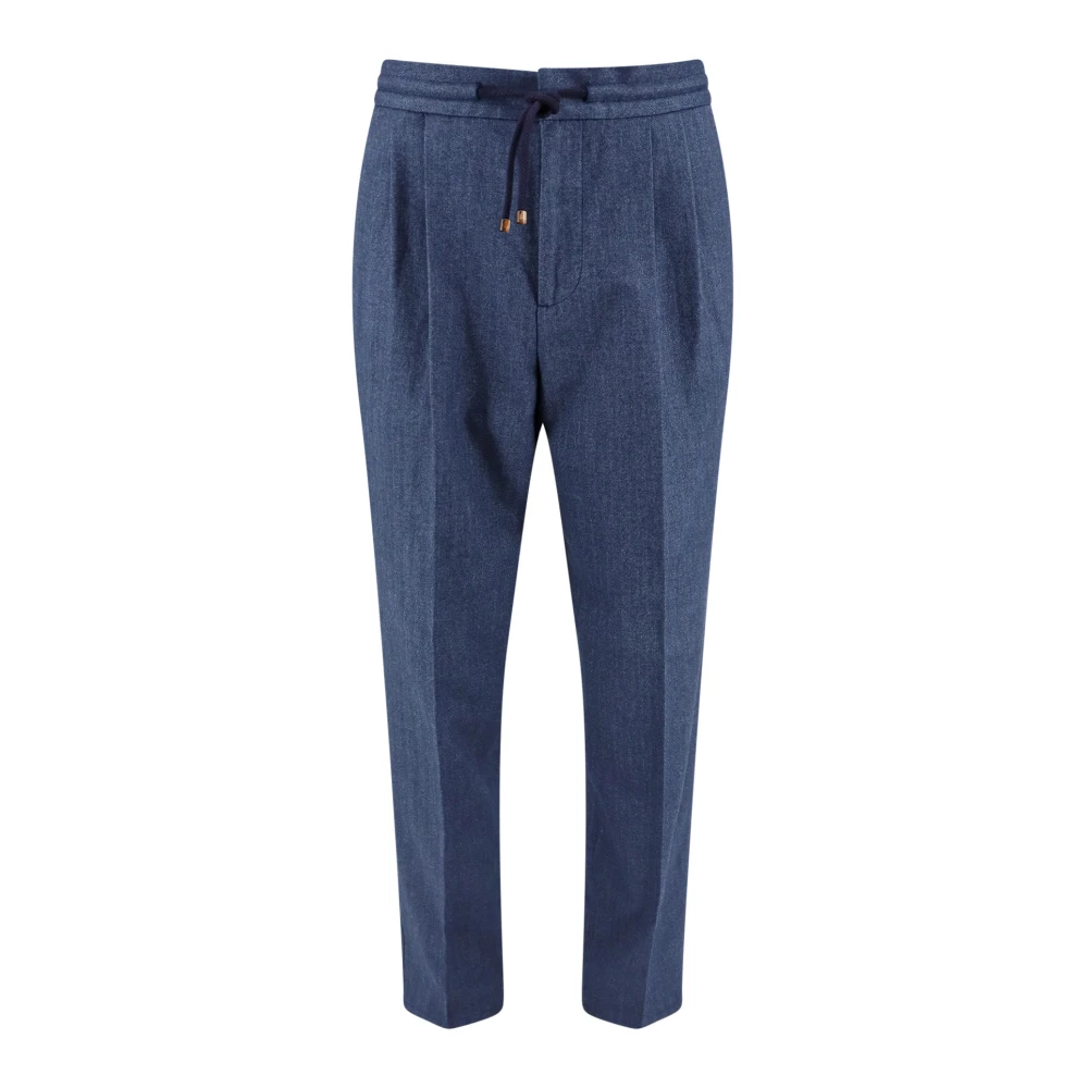 BRUNELLO CUCINELLI Katoenen broek met frontale plooien Blue Heren