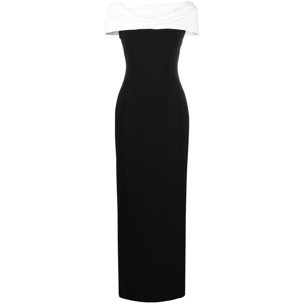 Solace London Off-Shoulder Twee-Tinten Crepe Jurk Black Dames