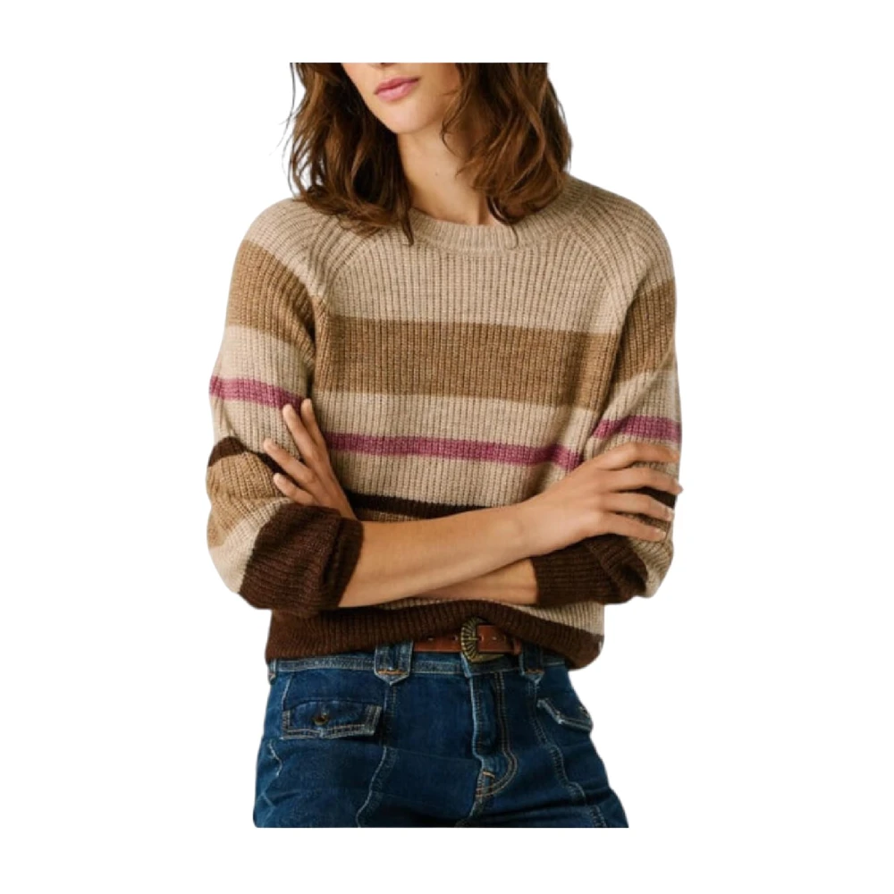 Pepe Jeans Women's Multicolor Round-Neck Knitwear, Xs, Striped Knit Jumper