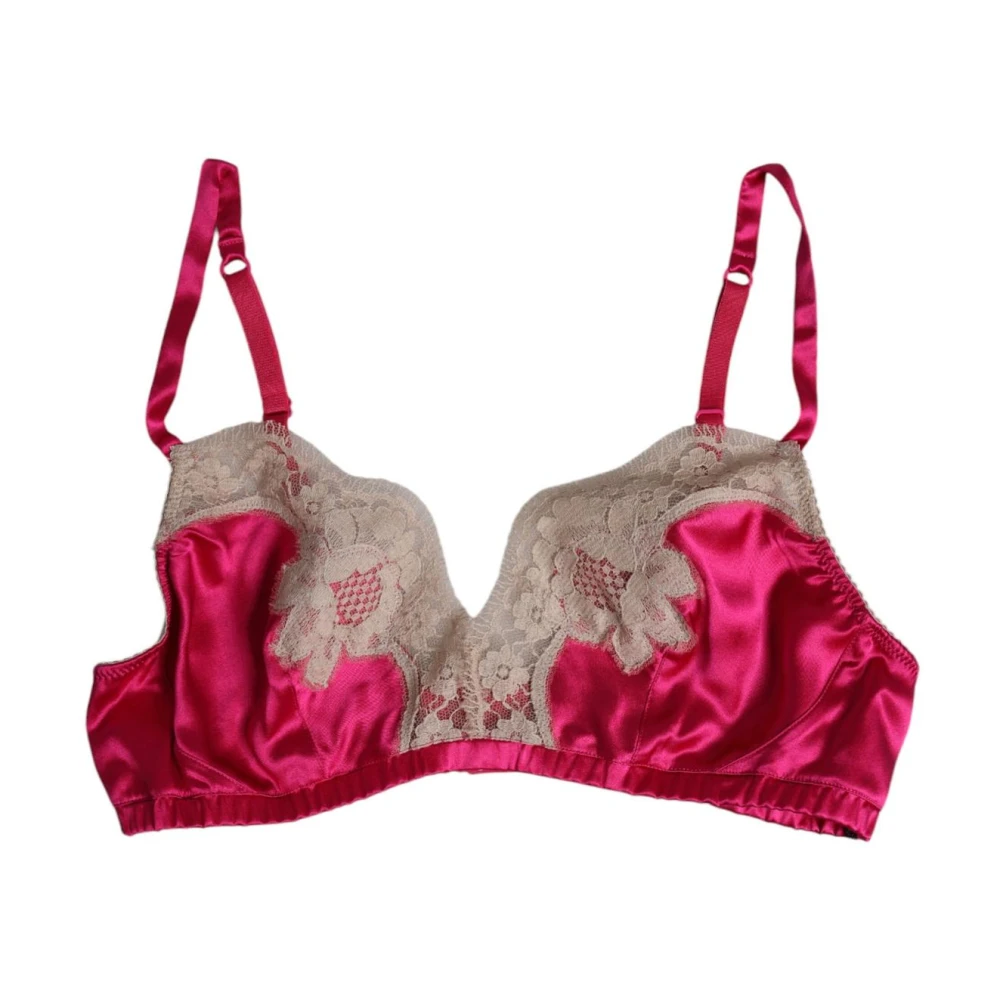 Dolce & Gabbana Women's Pink Magenta Floral Lace Balconette Bra - Bras - M - Underwear