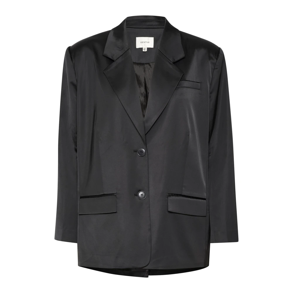 Gestuz Zwarte Oversized Blazer Jas met Klepzakken Black Dames