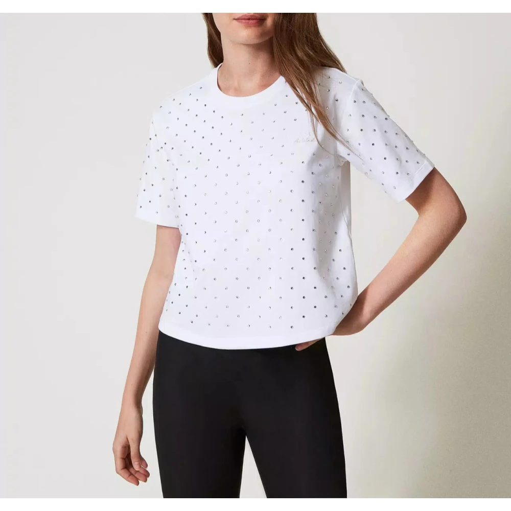Twinset Boxy T-shirt met Strass Versiering White Dames