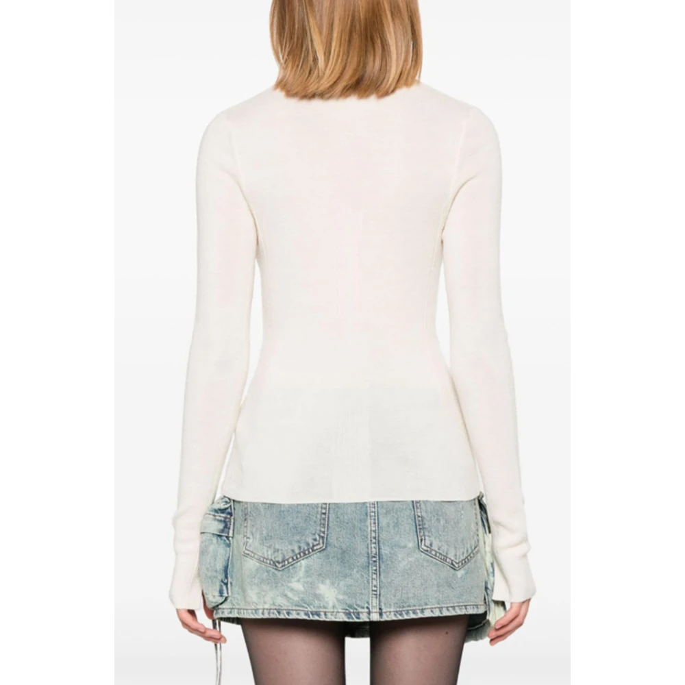 Ganni Merino Wol Rib Polo Shirt Beige Dames