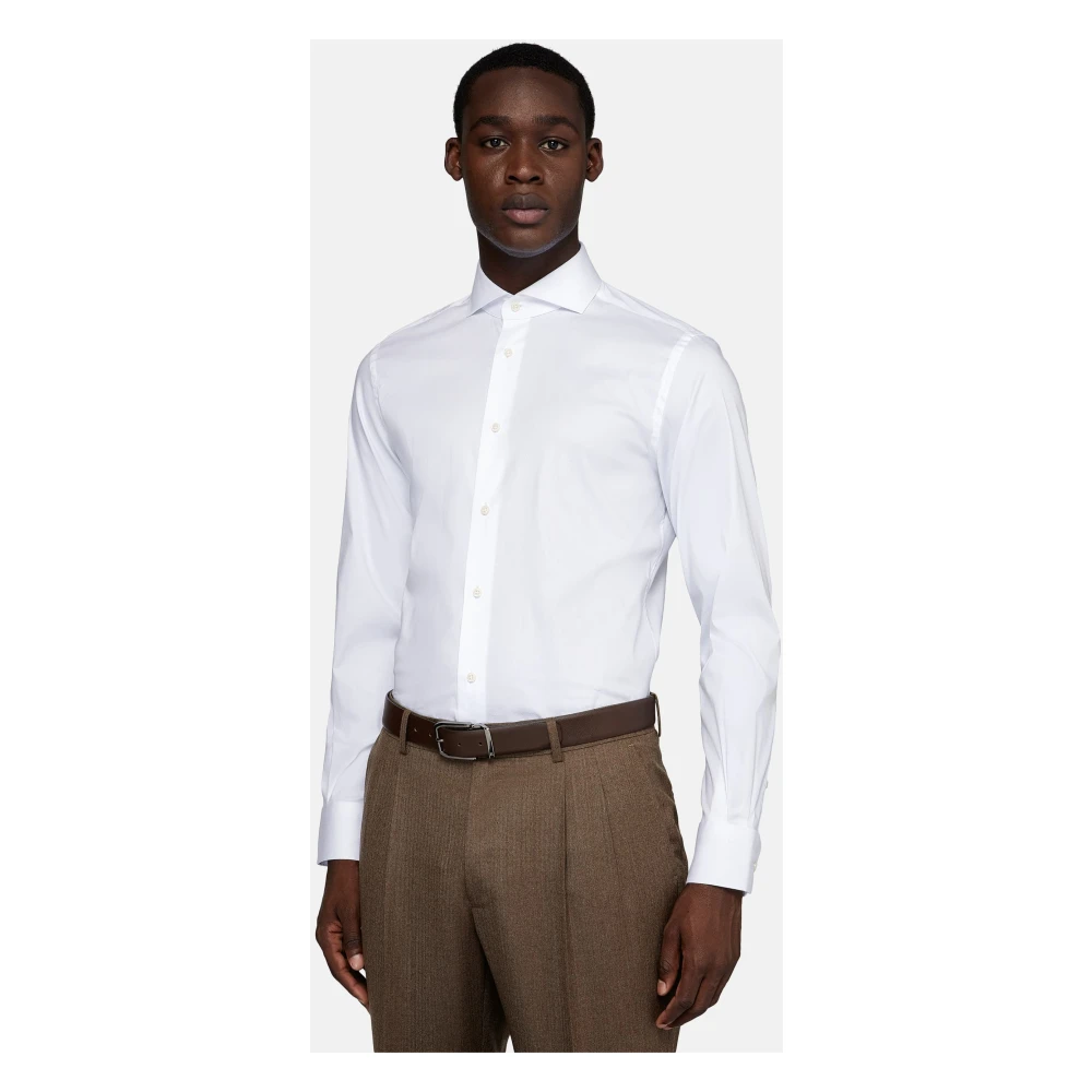 Boggi Milano Slim Fit Stretch Katoenen en Nylon Overhemd White Heren