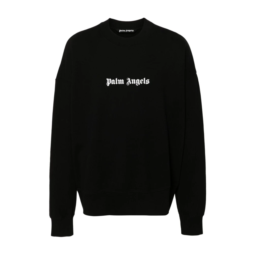 Palm Angels Men's Black Logo Print Crew Neck Sweater