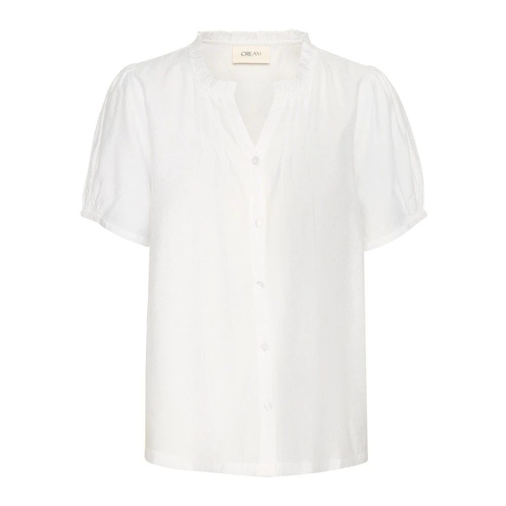 Cream Blouse met ruchedetail en korte mouwen White Dames