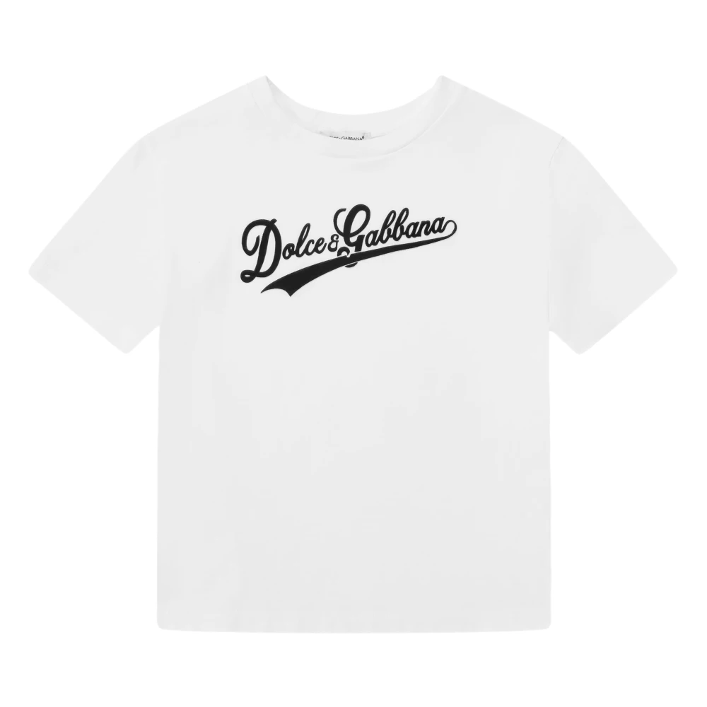 Dolce & Gabbana White Kids Short Sleeve T-Shirts, Female, 6 Y, Jersey T-Shirt With Dg Logo