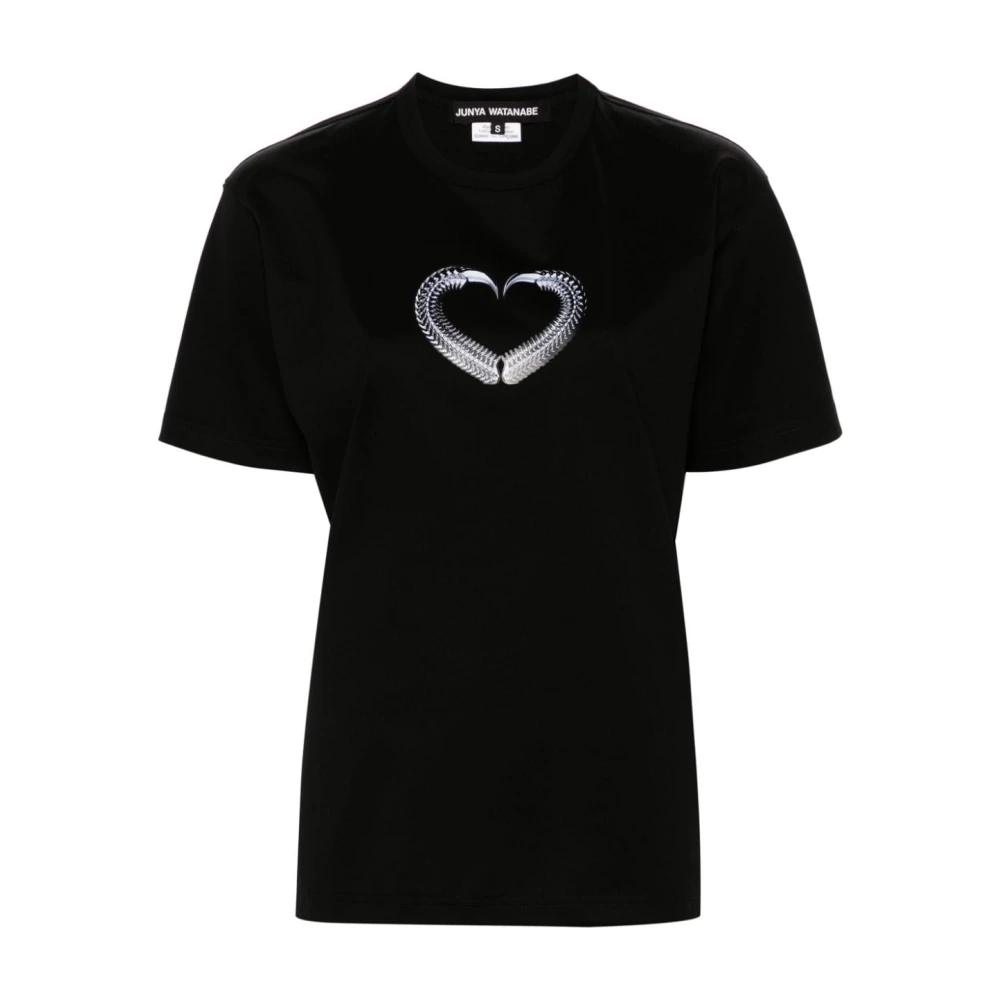 Junya Watanabe Black T-Shirts, Female, S, Heart Graphic T-Shirts And Polos