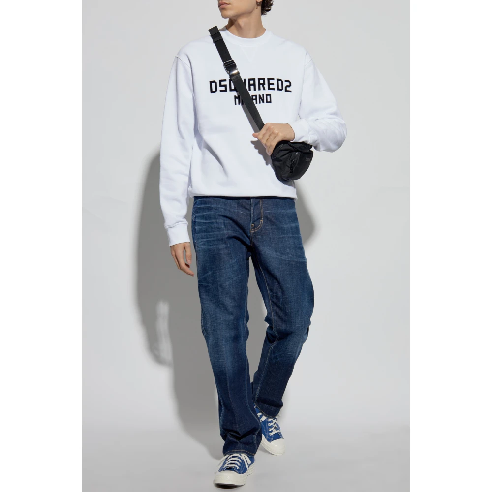 Dsquared2 Sweatshirt met logo en fluweelachtige afwerking White Heren