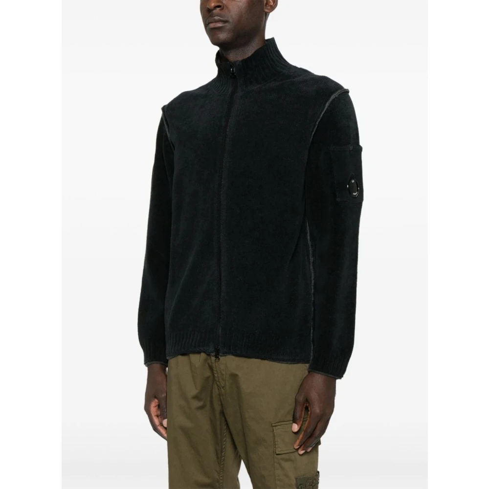 C.P. Company Zwarte Chenille Gebreide Trui met Rits Black Heren