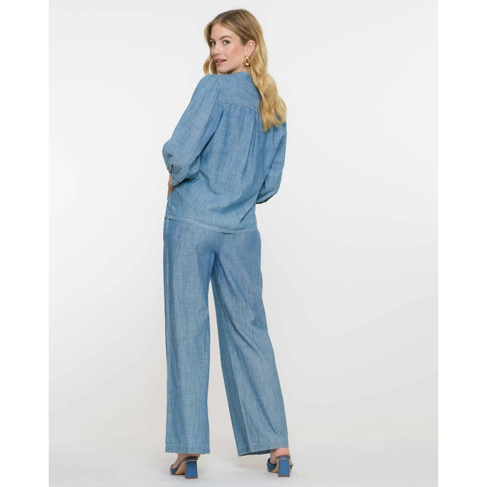 Geisha Chambray Blouse met lange mouwen Blue Dames