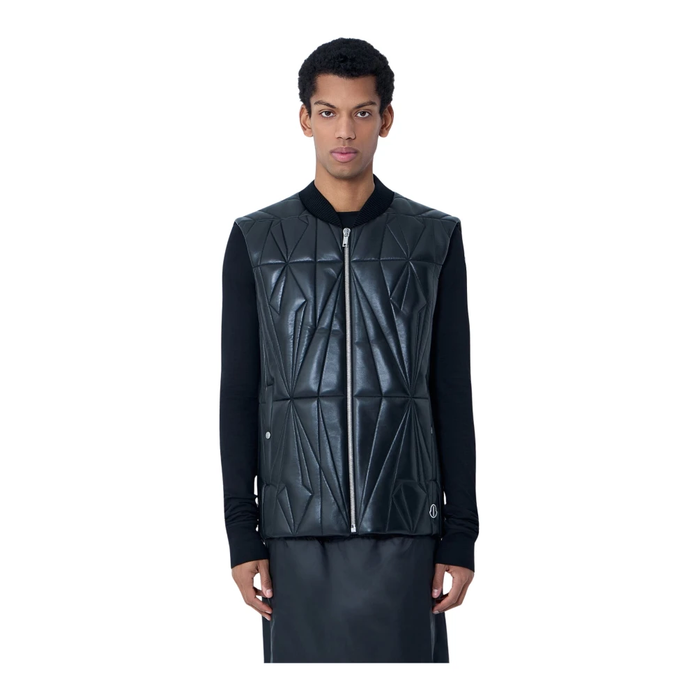 Moncler Men's Black Waistcoats, S, Geocamo Flight Leather Hooded Gilet