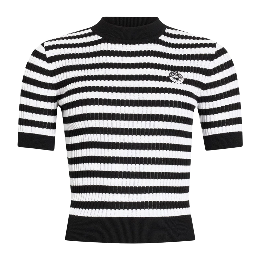 Patou Women's Multicolor Round-Neck Knitwear, M, Ribbed Striped Cotton Jumper