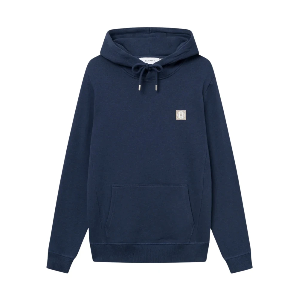 Les Deux Geborstelde katoenen hoodie met logopatch Blue Heren