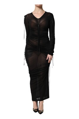 sort-mesh-trim-bodycon-sheath-kjole