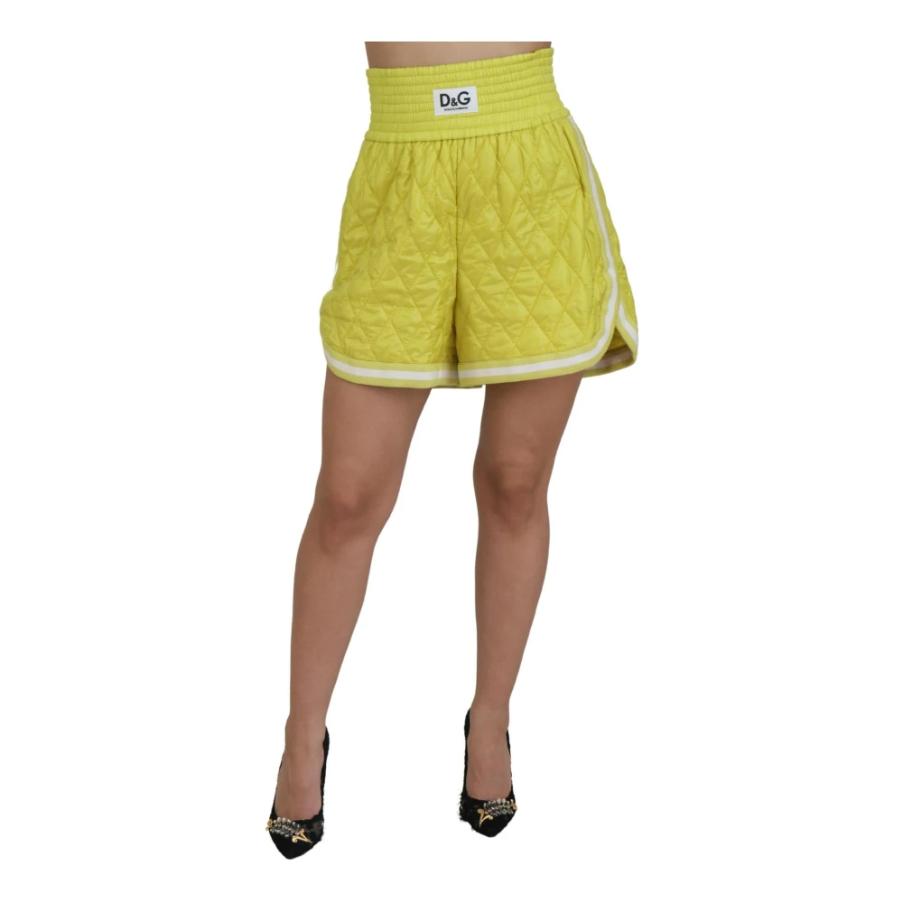 Dolce & Gabbana Gele Nylon Gewatteerde Hoge Taille Bermuda Shorts Yellow Dames