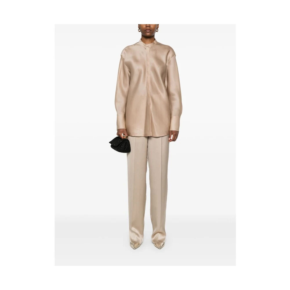 Giorgio Armani Salie Groene Zijden Satijnen Broek Beige Dames