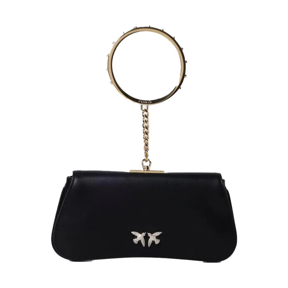 pinko Leren Clutch Tas met Knoopklep Black Dames