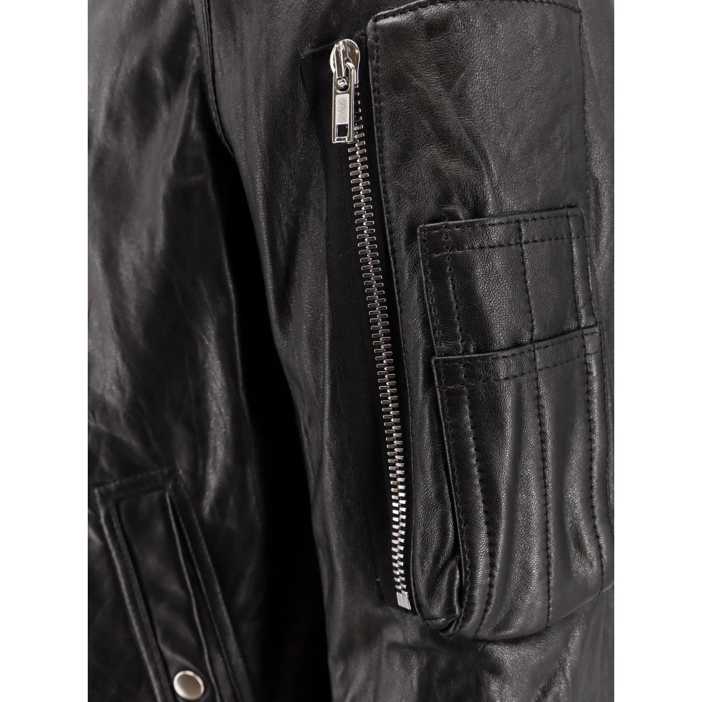 Rick Owens Leren jack met geribbelde gebreide boorden Black Heren