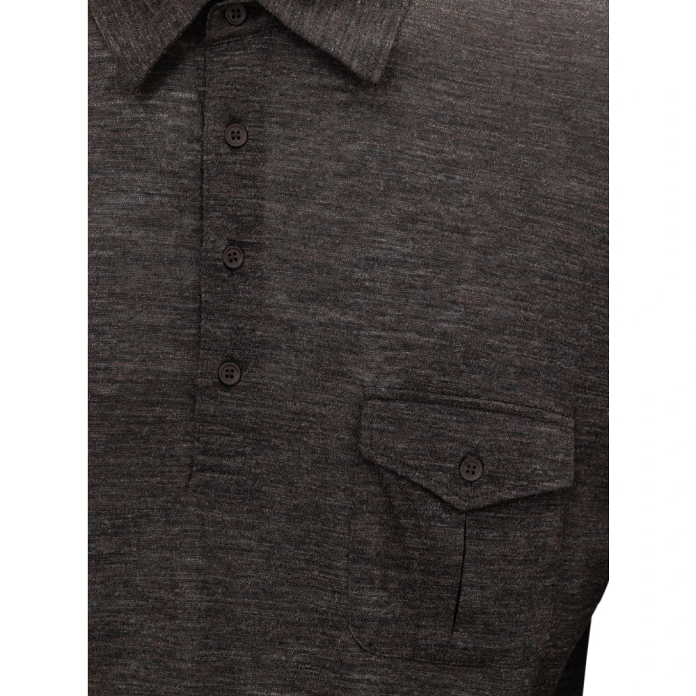 Corneliani Lange Mouw Donkergrijze Wollen Polo Gray Heren