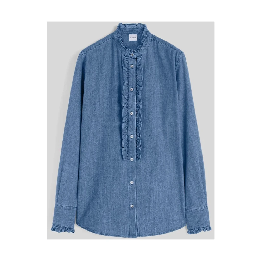Aspesi Blouse met geplooide mandarijnkraag Blue Dames