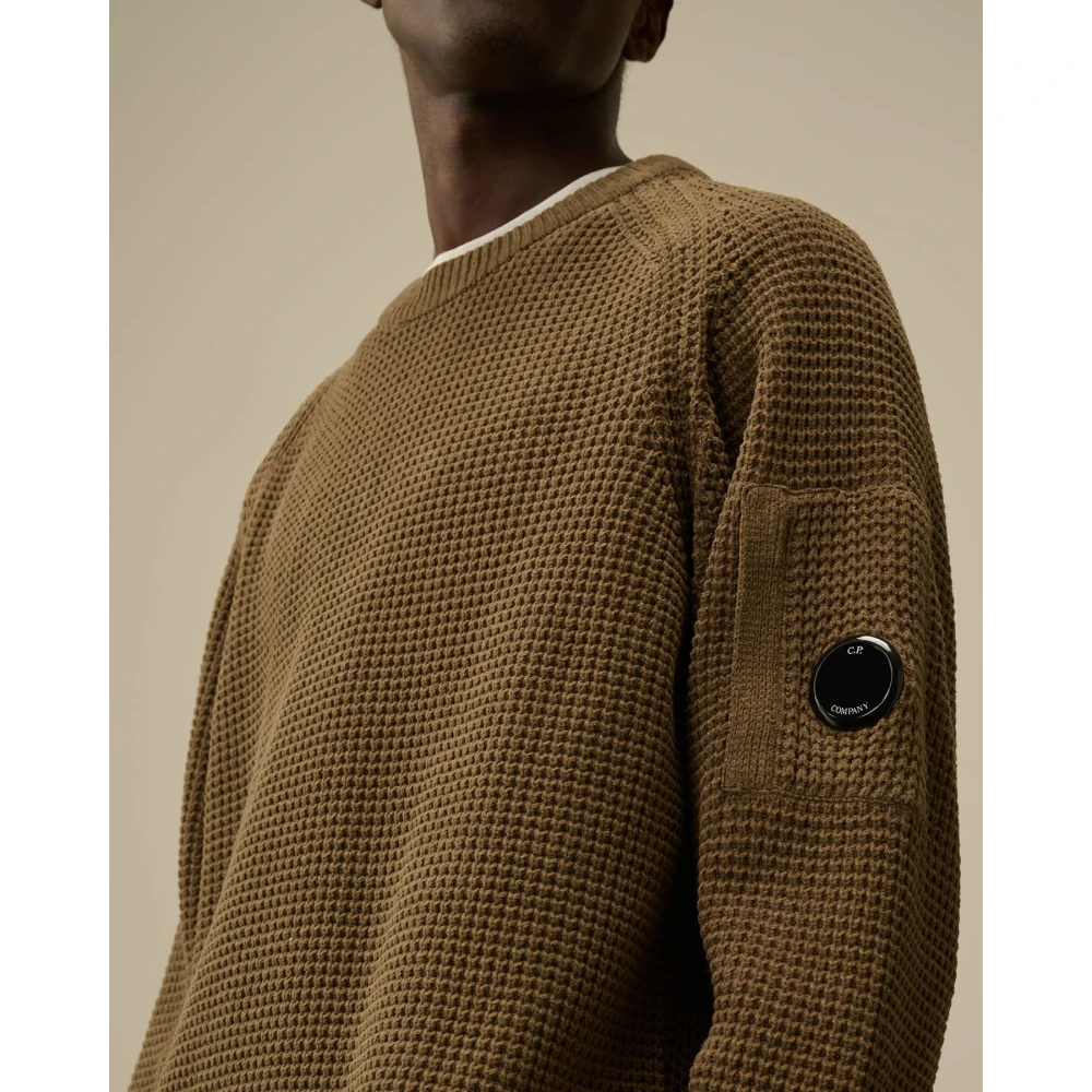 C.P. Company Groene Chenille Crewneck Wafeltrui Beige Heren