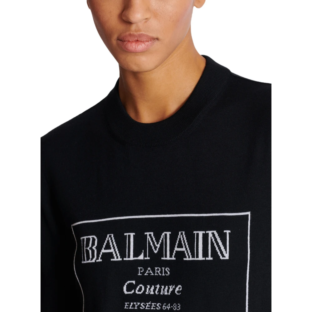 Balmain Couture tweekleurige gebreide top Black Dames