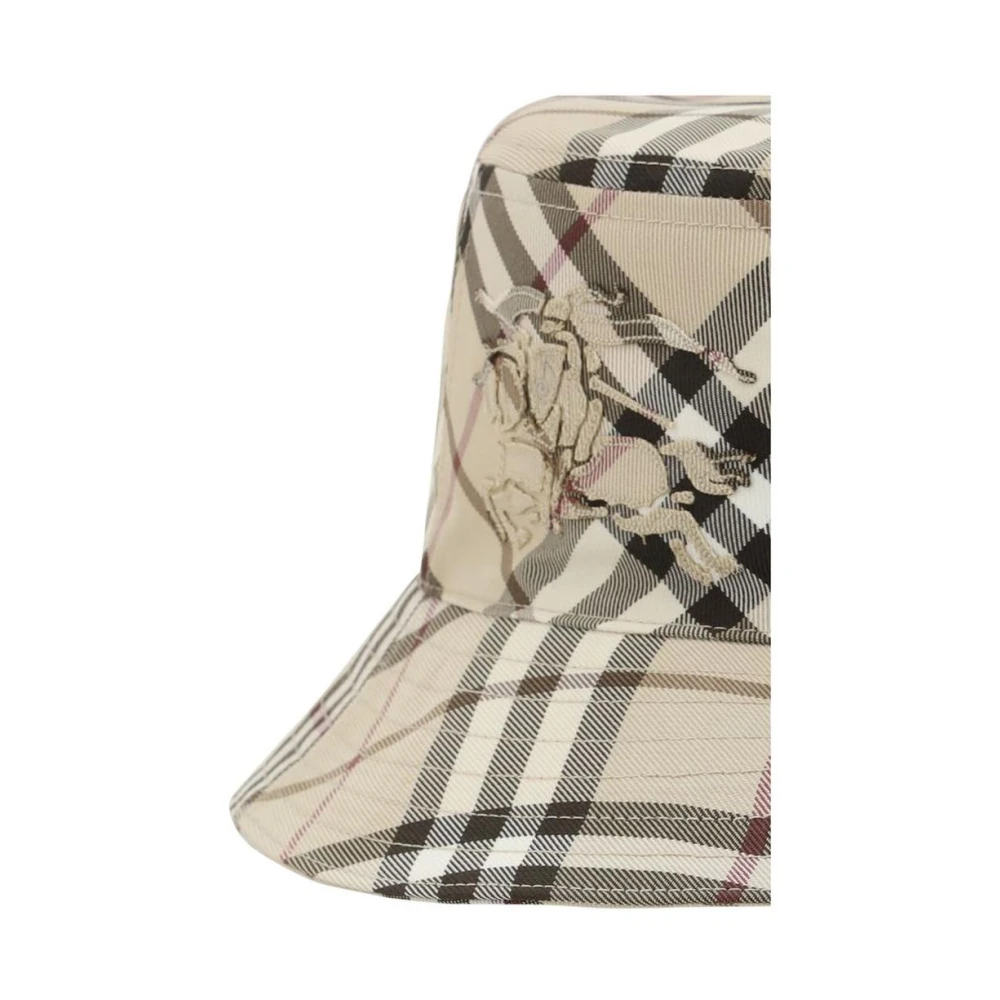 Burberry Geruite Bucket Hat met Equestrian Knight Brown Heren