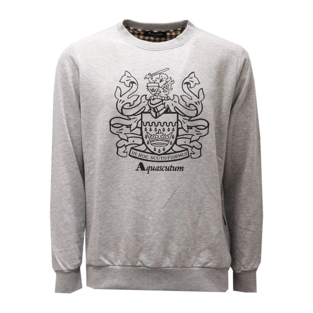 Aquascutum Men's Gray Sweatshirts, L, Large Crest Crew Neck Sweatshirt