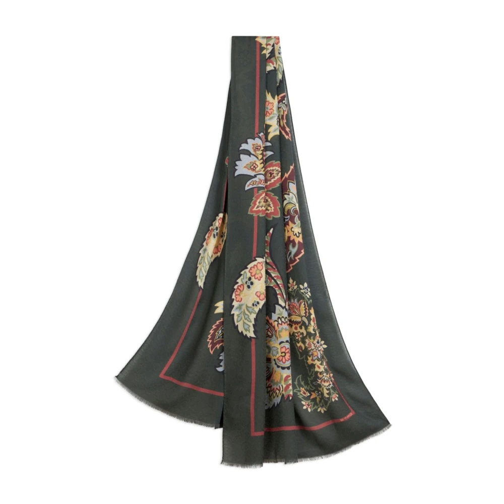 ETRO Paisley Print Franje Sjaal Green Dames