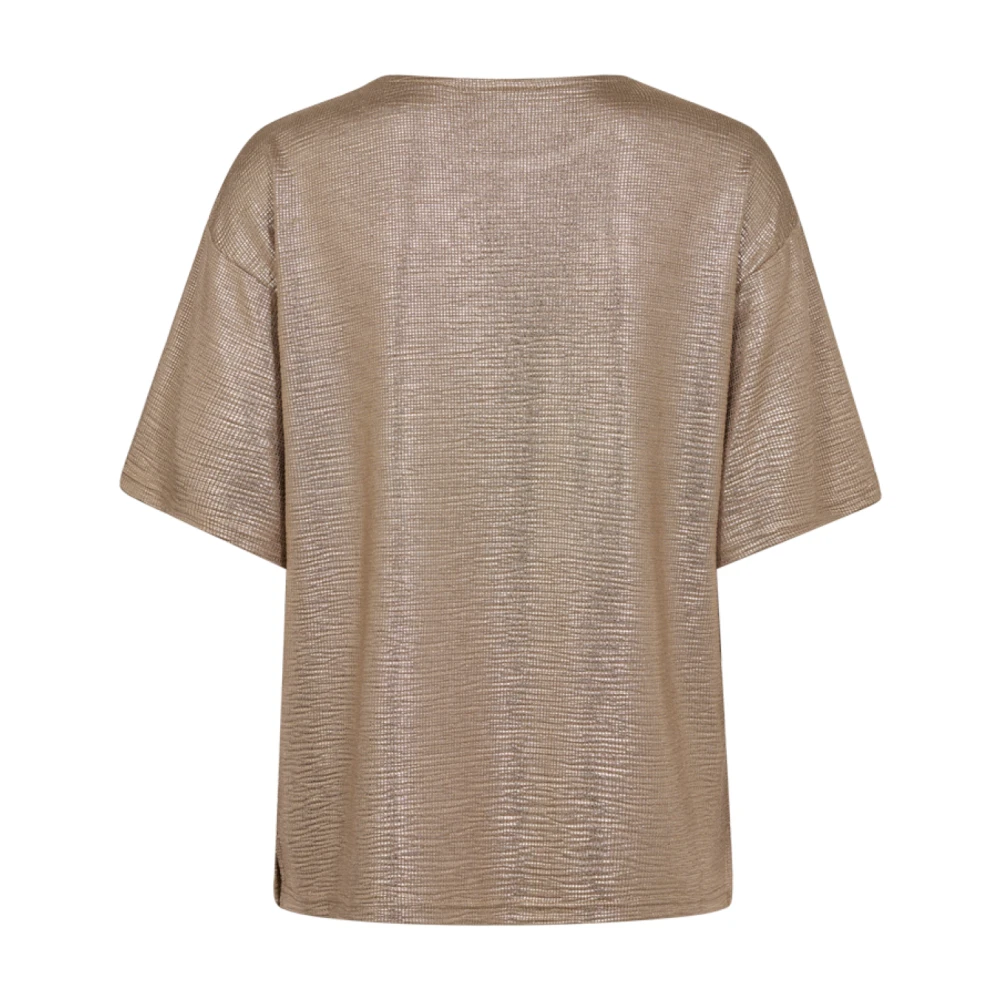 Freequent Metallic Foil Print Tee Brown Dames