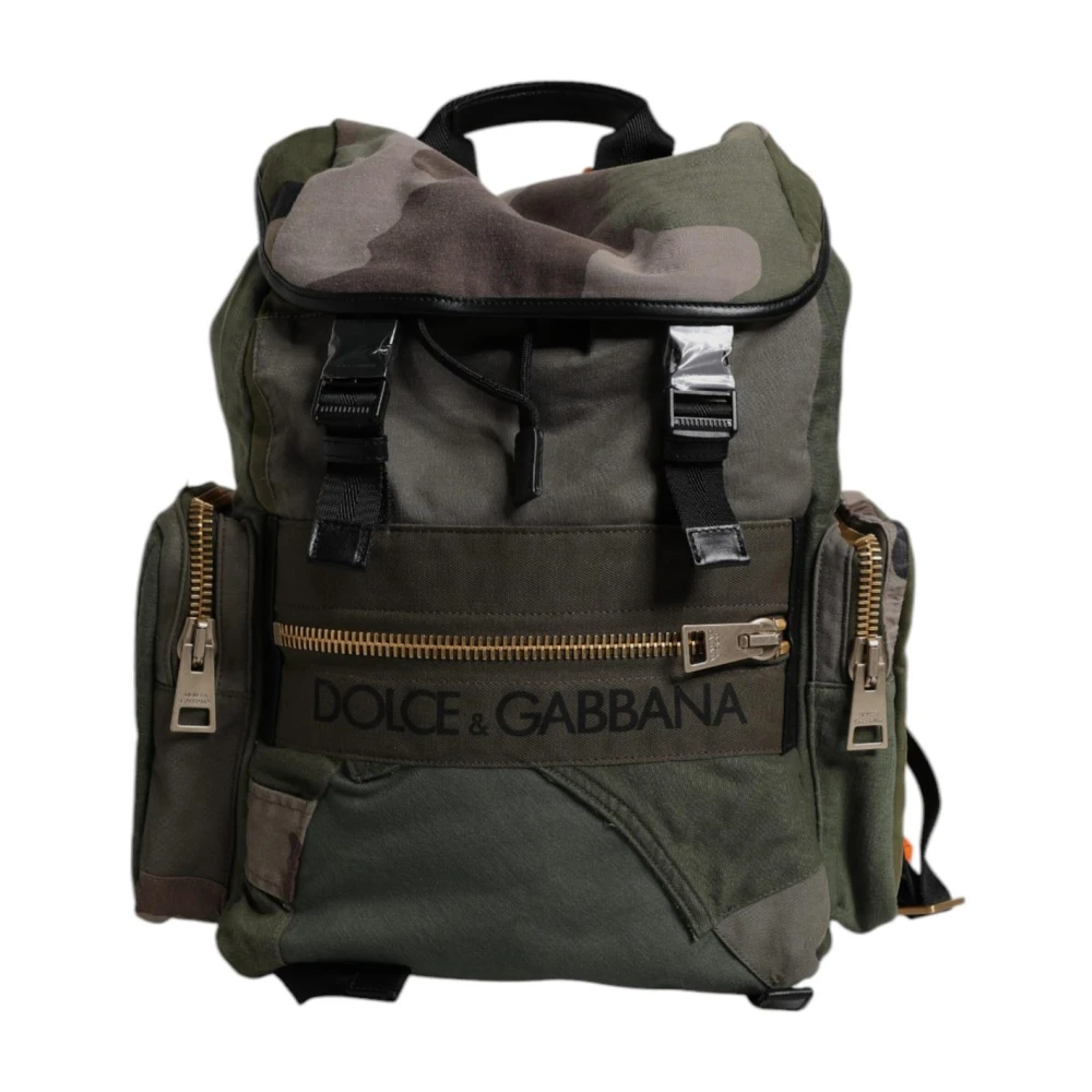 Dolce & Gabbana Men's Green Camouflage Travel Backpack Bag