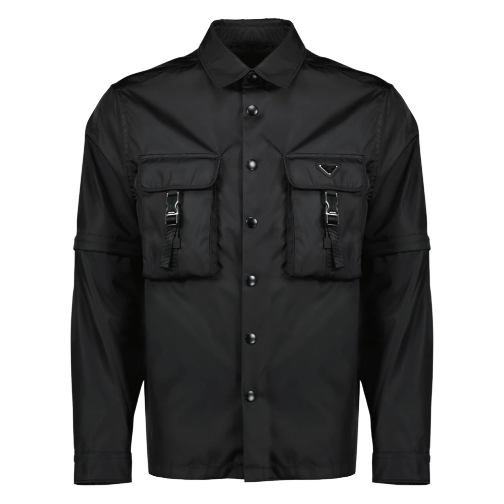 Prada Men's Black Light Jackets, L, Surchemise En Re-Nylon