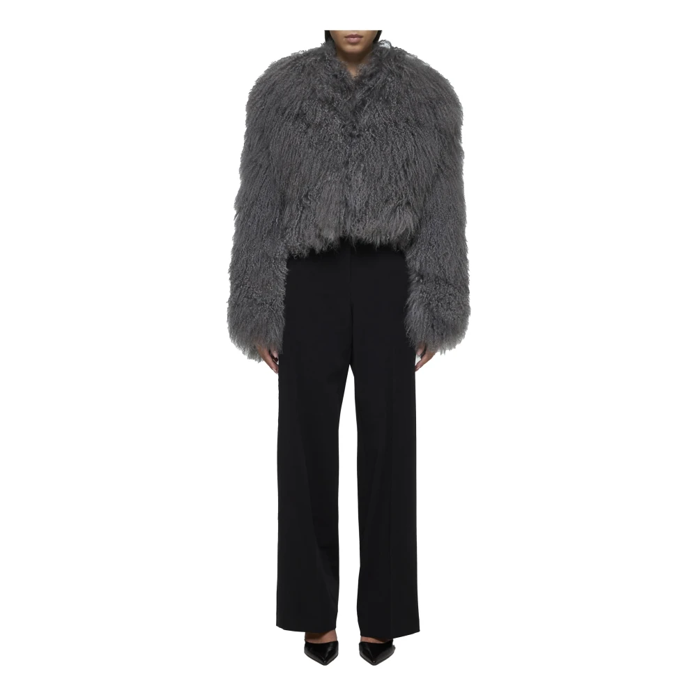Salvatore Santoro Grijze Shearling Ruffled Jas Gray Dames