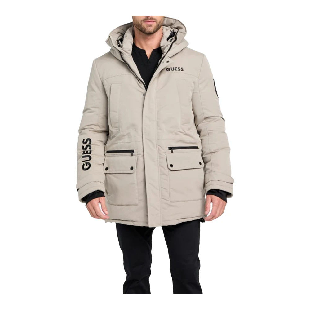 Guess Winter Hooded Jacket Beige Heren