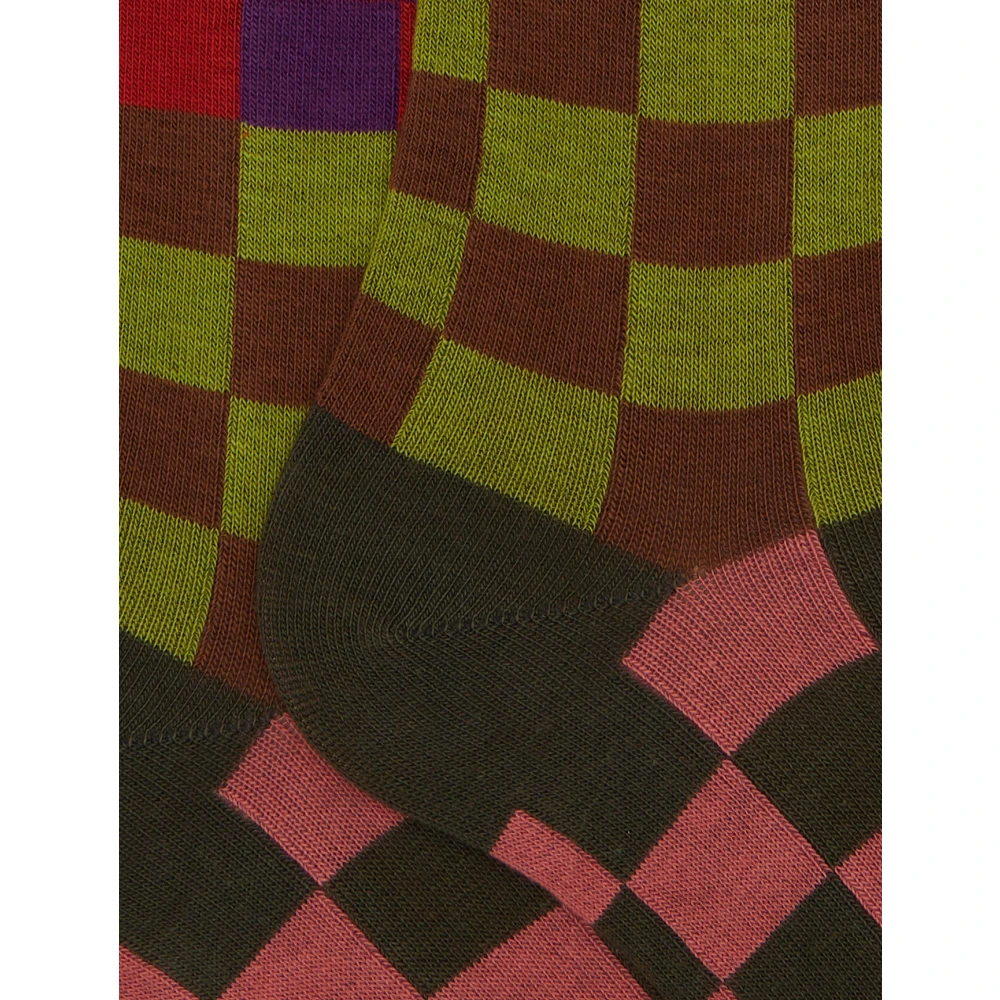 Gallo Lange groene katoenen sokken voor heren met gekleurd schaakbordmotief Multicolor Heren