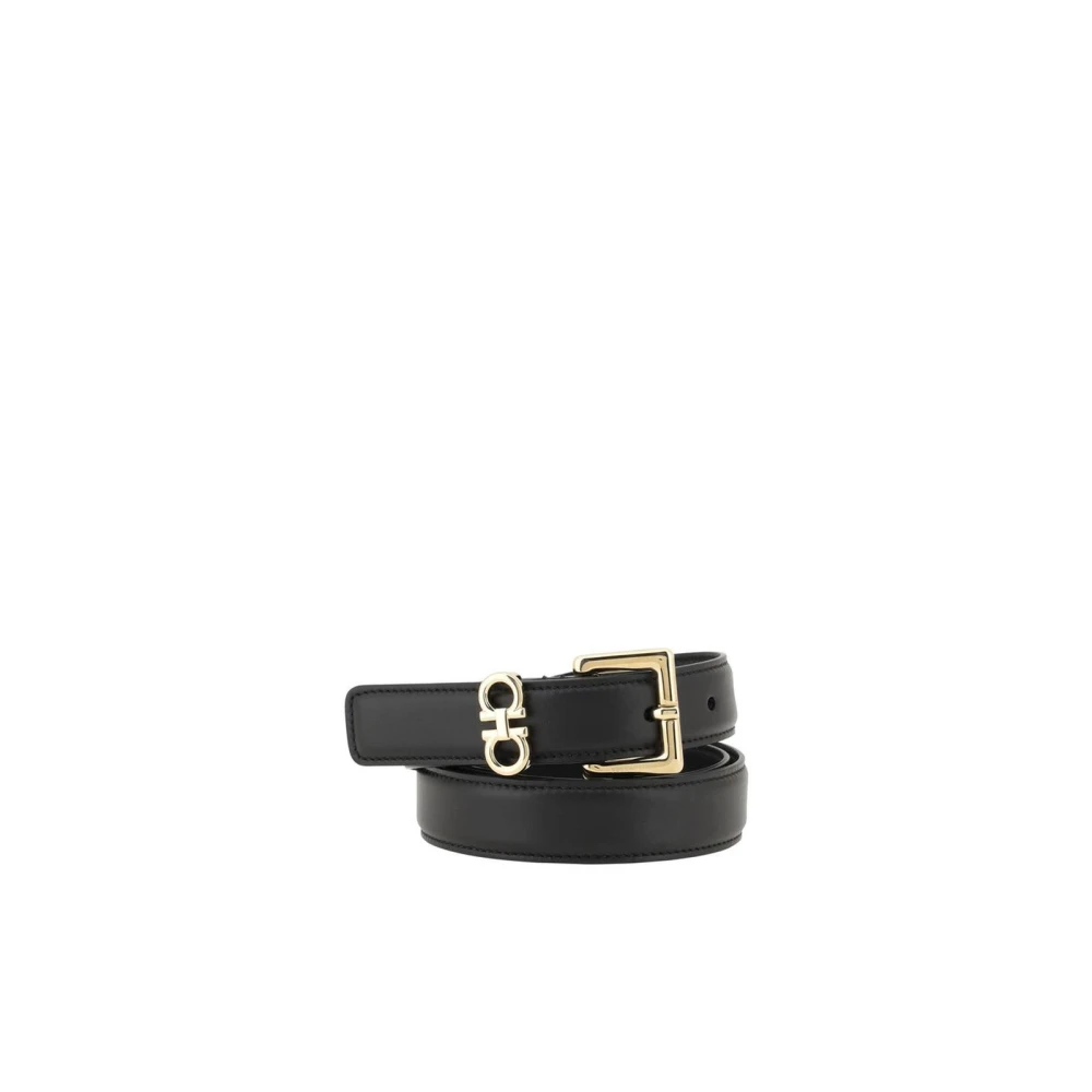 Salvatore Ferragamo Gancio Buckle Leren Riem Omkeerbaar Black Dames